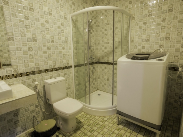 the bathroom of the 1br serviced apartment for rent in Toul Tom Poung Russian Market Phnom Penh