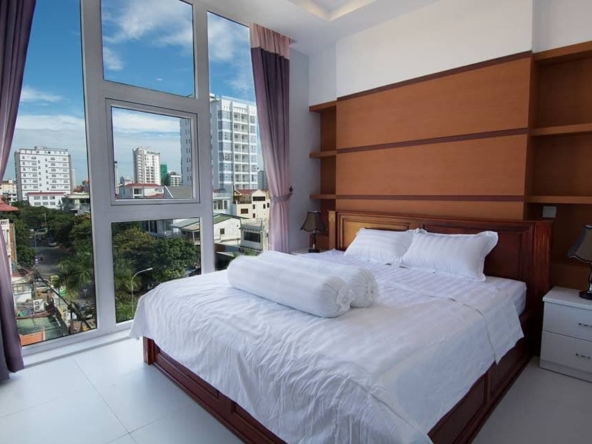 the bedroom of the 1br serviced apartment for rent in Toul Tom Poung Russian Market Phnom Penh