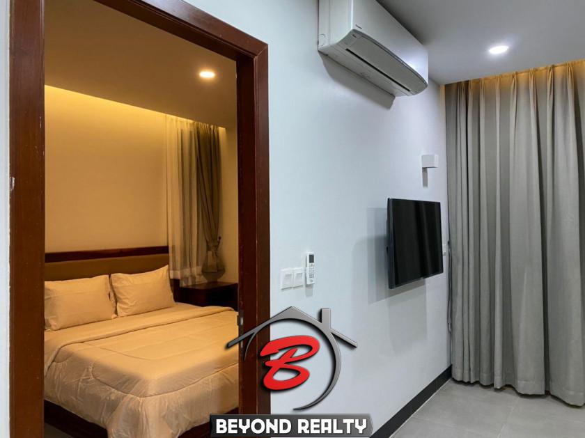 the bedroom of the 1br serviced flat rental in Tonle Bassac Phnom Penh Cambodia