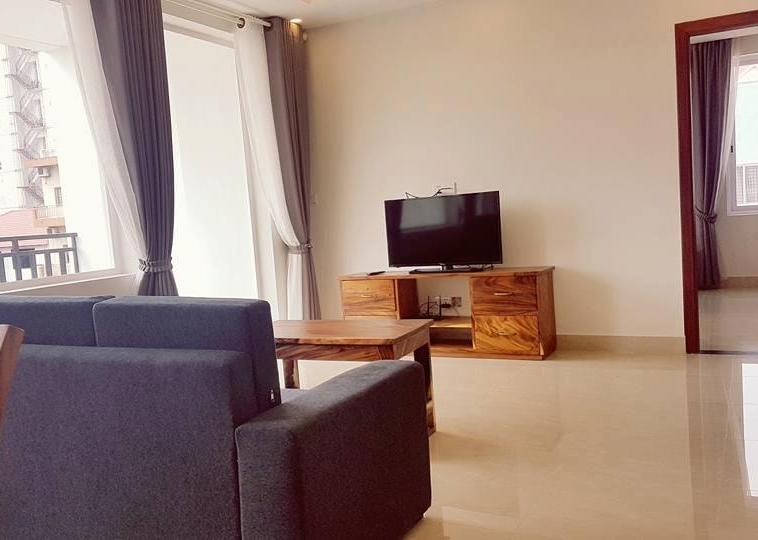 the living room of the 2-bedroom spacious serviced apartment rental in Toul Tom Poung (11)