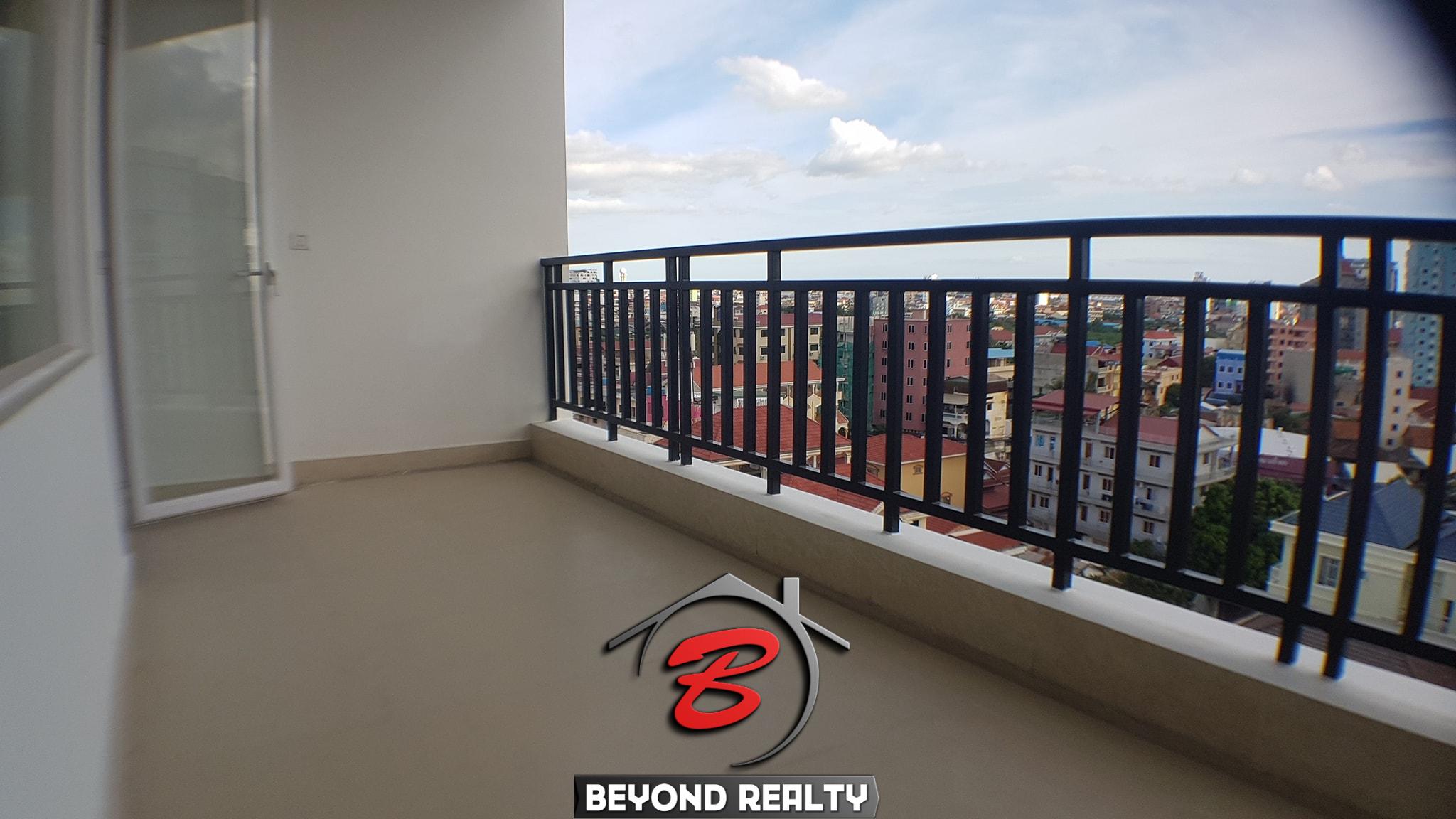 the balcony of the 2-bedroom spacious serviced apartment rental in Toul Tom Poung