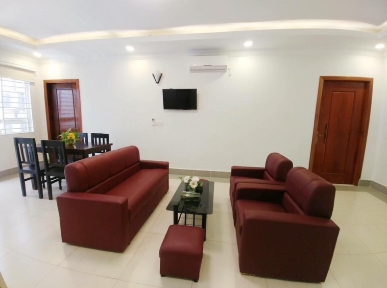 the living room of the 2br flat for rent in Toul Svay Prey near Toul Tom Poung and BKK3 in Phnom Penh Cambodia