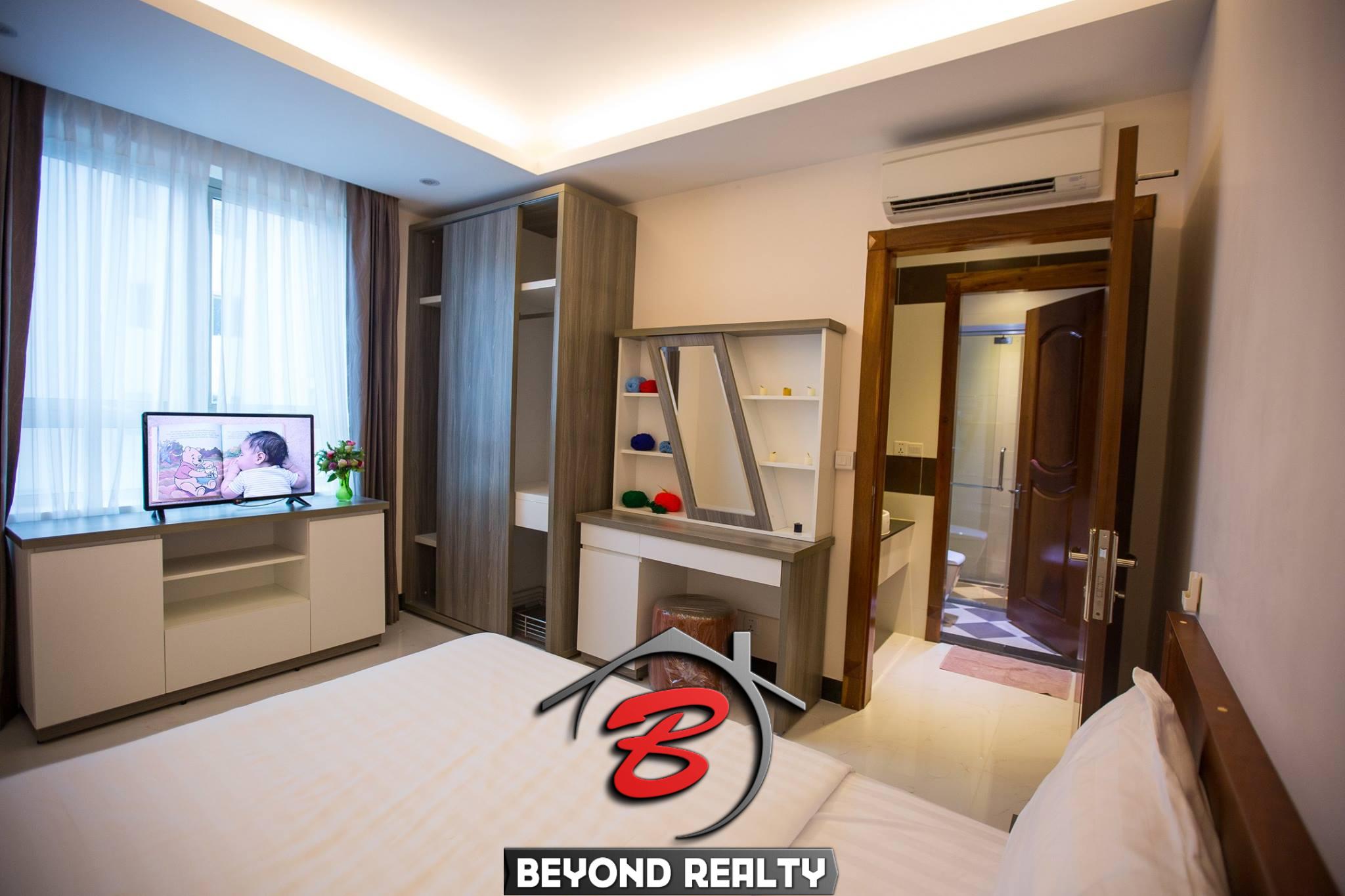 a bedroom of the 2br luxury apartment for rent in Bkk1 Phnom Penh Cambodia