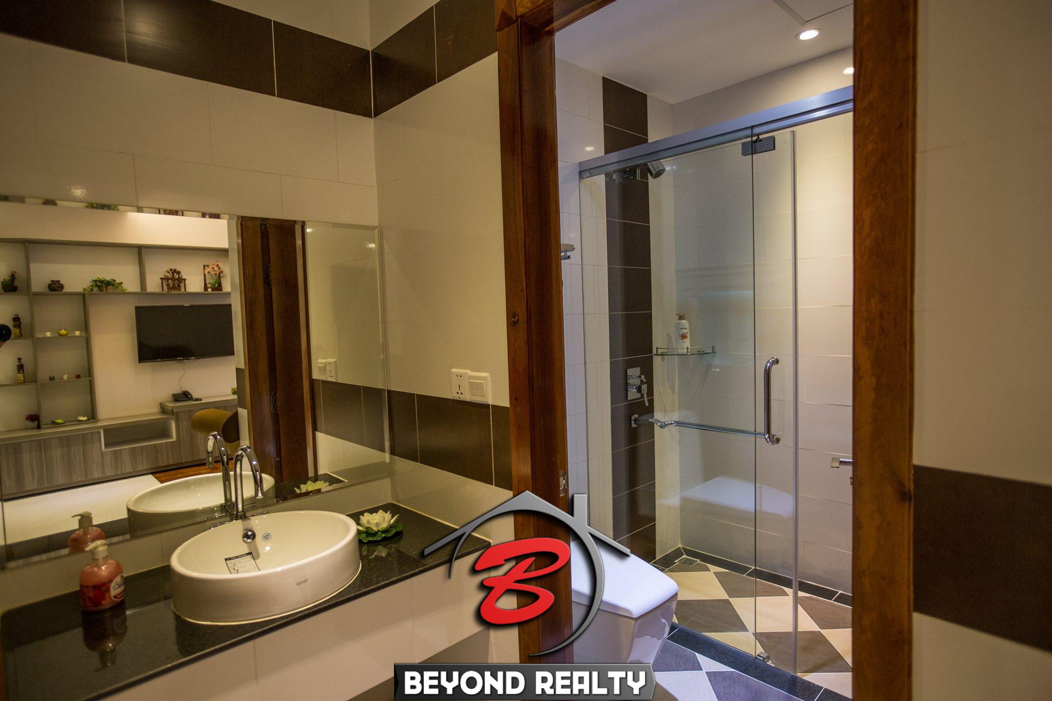 a bathroom of the 2br luxury apartment for rent in Bkk1 Phnom Penh Cambodia
