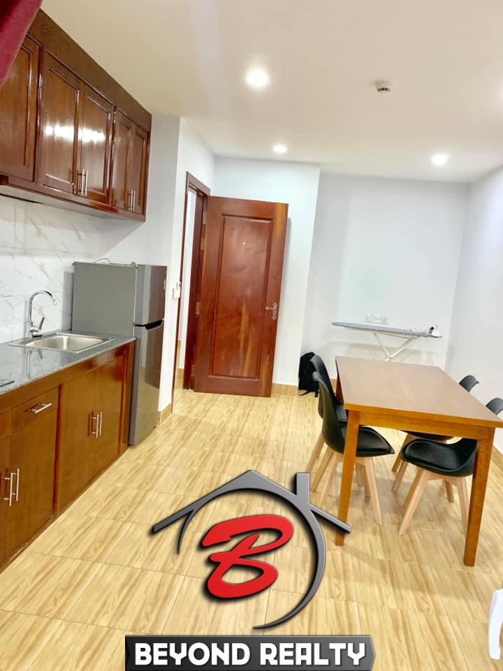 the kitchen of the 2br serviced apartment for rent in Toul Tom Poung near Mao Tse Boulevard in Phnom Penh Cambodia