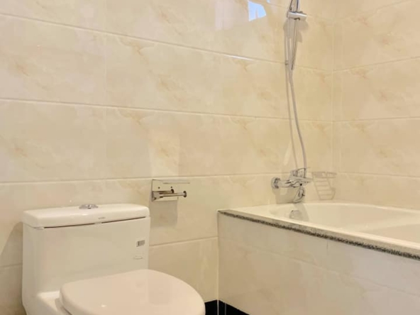 the bathroom of the 2br serviced apartment for rent in Toul Tom Poung near Mao Tse Boulevard in Phnom Penh Cambodia