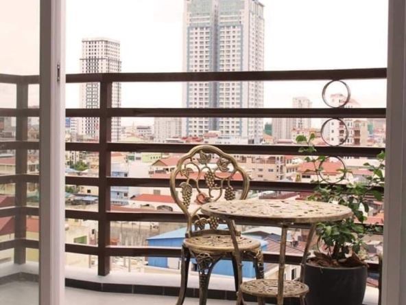the balcony of the 2br serviced rental flat in BKK2 Phnom Penh