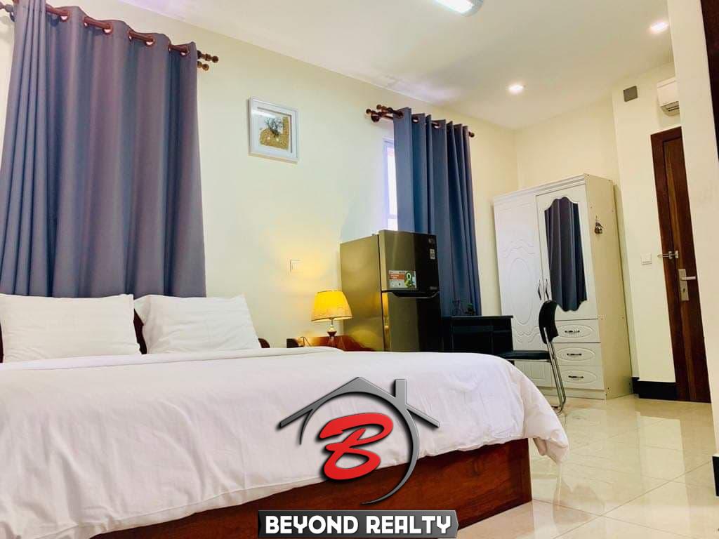 the bedroom of the studio serviced apartment for rent in BKK2 in Phnom Penh Cambodia