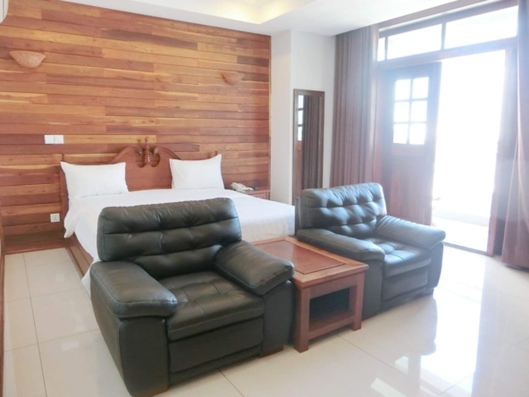 the bedroom of the studio serviced apartment for rent in BKK3 in Phnom Penh Cambodia