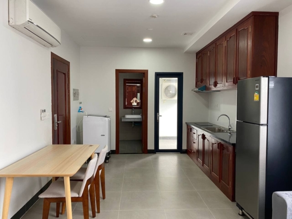 the kitchen of the the studio serviced apartment for rent in Tonle Bassac Phnom Penh Cambodia