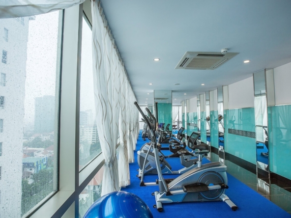 the gym of the luxury serviced apartment for rent in BKK1 Phnom Penh Cambodia