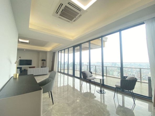 the living room and the balcony of 2br spacious luxury serviced condo for rent in Veal Vong 7 Makara Phnom Penh