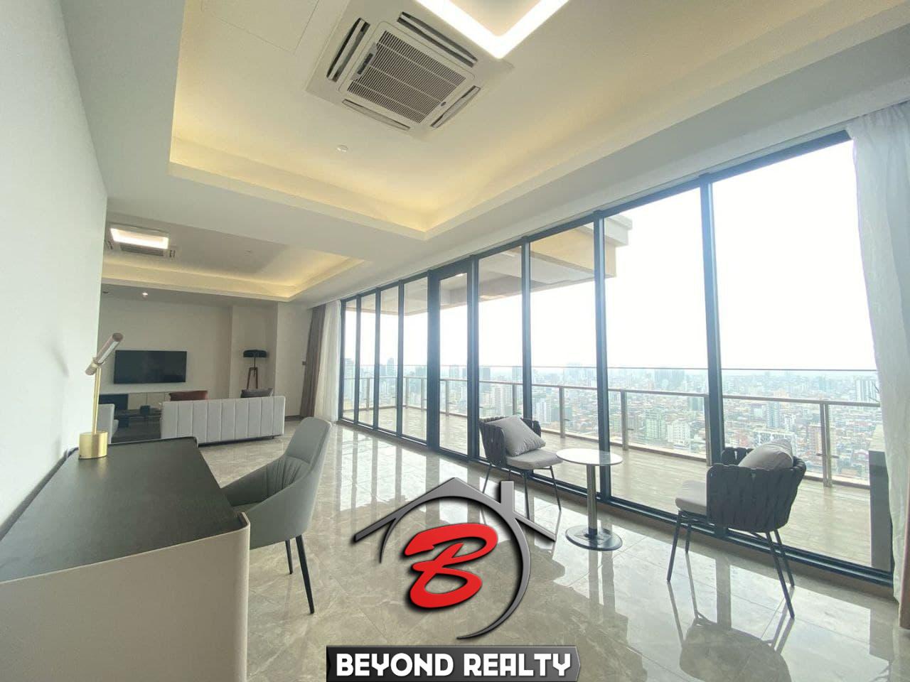 the living room and the balcony of 2br spacious luxury serviced condo for rent in Veal Vong 7 Makara Phnom Penh
