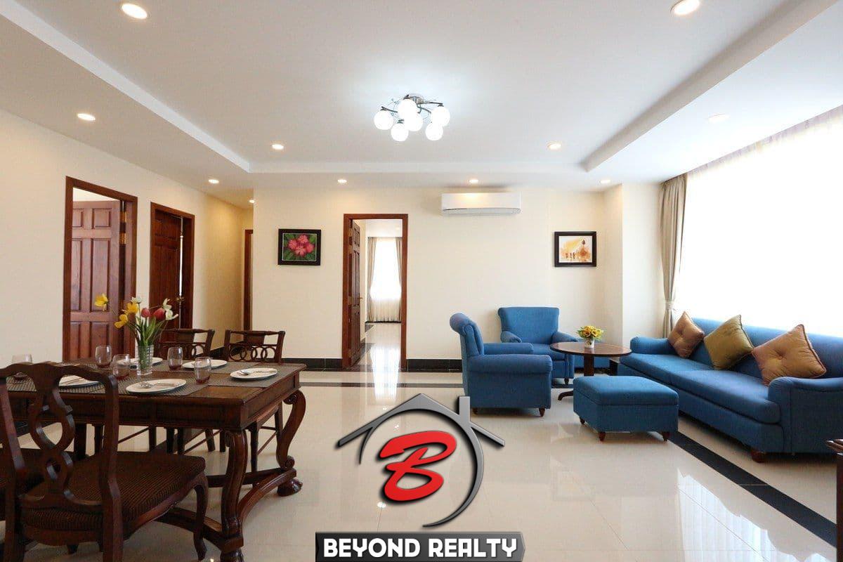 the living room of the 3-bedroom apartment for rent in BKK1 Phnom Penh Cambodia