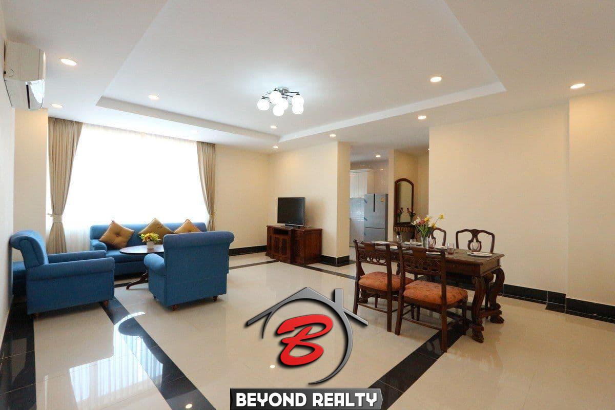 the living room of the 3-bedroom apartment for rent in BKK1 Phnom Penh Cambodia