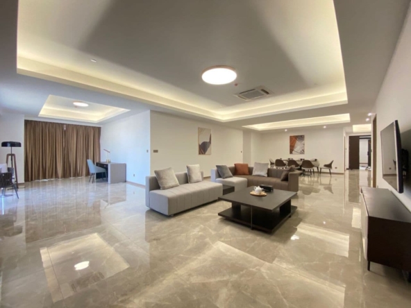 the living room 3-bedroom luxury spacious serviced flat for rent in Veal Vong 7 Makara Phnom Penh Cambodia