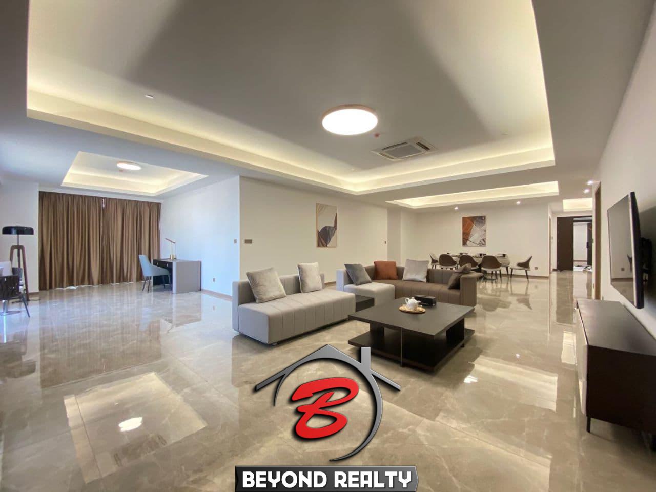 the living room 3-bedroom luxury spacious serviced flat for rent in Veal Vong 7 Makara Phnom Penh Cambodia