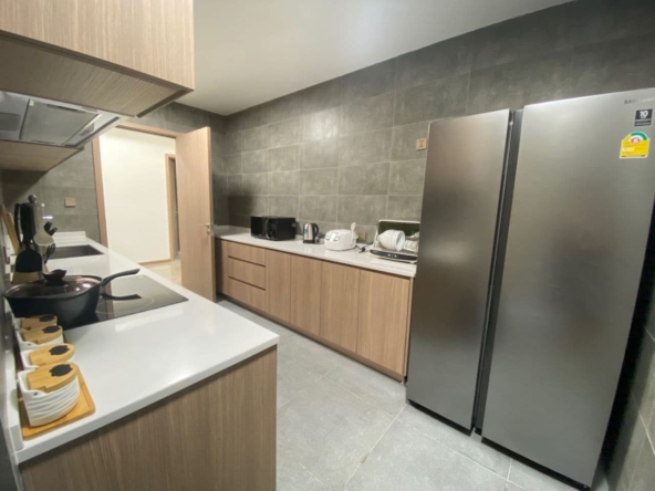 the kitchen of the 3-bedroom luxury spacious serviced flat for rent