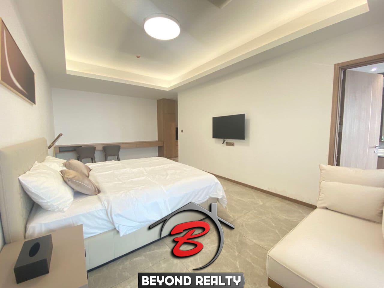 a bedroom of the 3br luxury flat for rent near Olympic Stadium in Veal Vong 7 Makara Phnom Penh