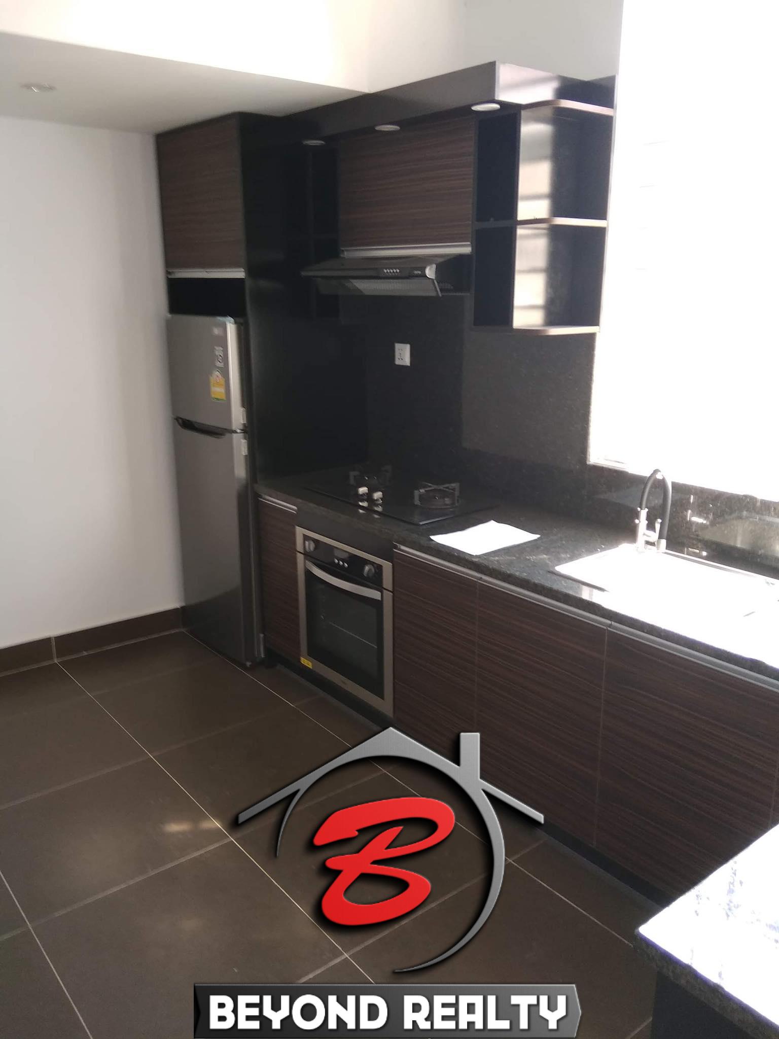 the kitchen of the renovated apartment for sale in Riverside area Daun Penh Phnom Penh