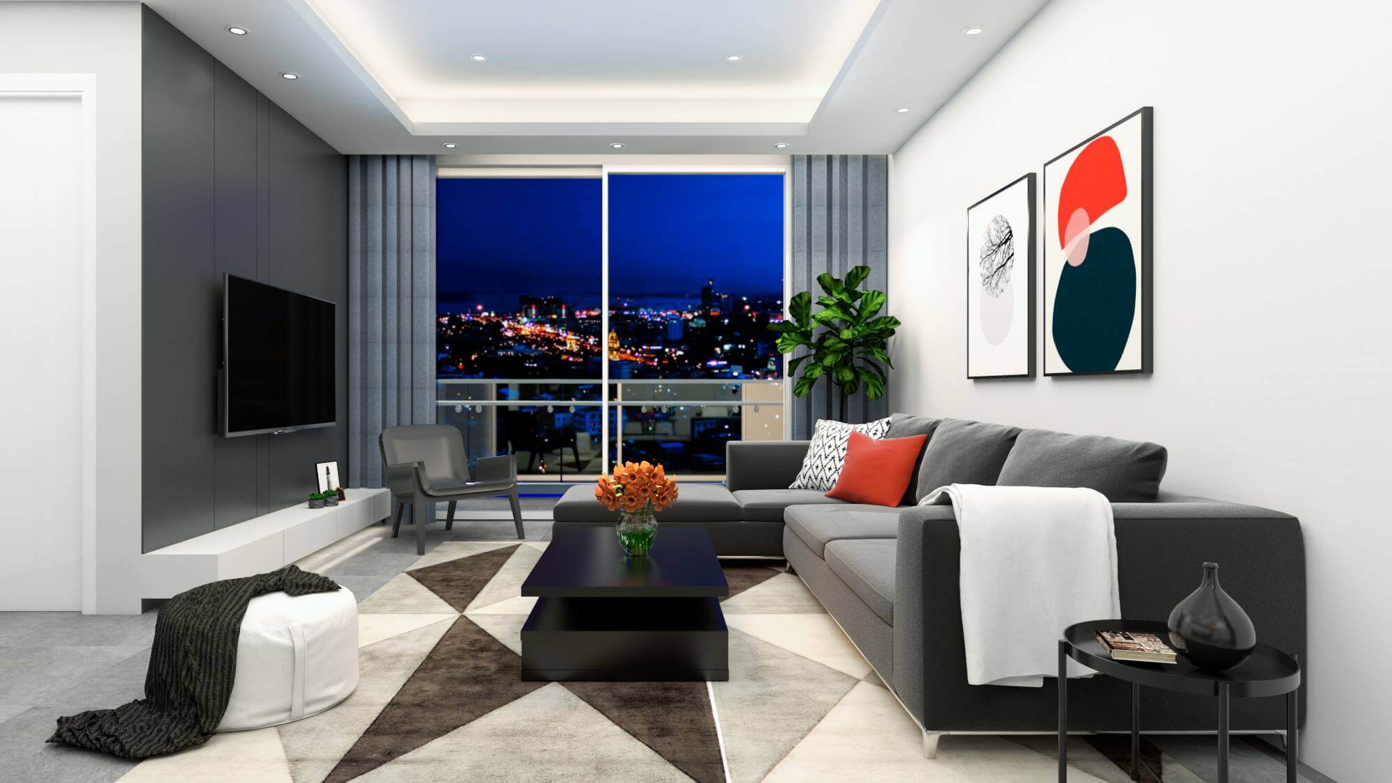 the living room of the 2-bedroom resale condo for sale at J-Tower 2 in BKK1 Phnom Penh Cambodia