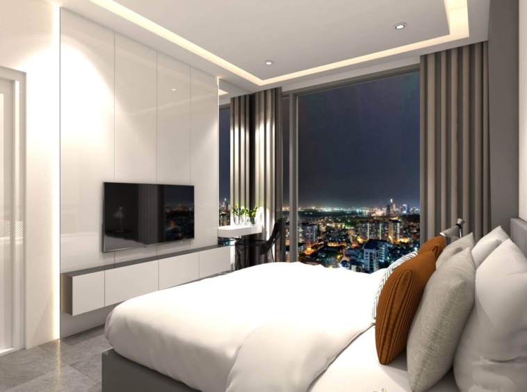 a bedroom of the 2-bedroom resale condo for sale at J-Tower 2 in BKK1 Phnom Penh Cambodia