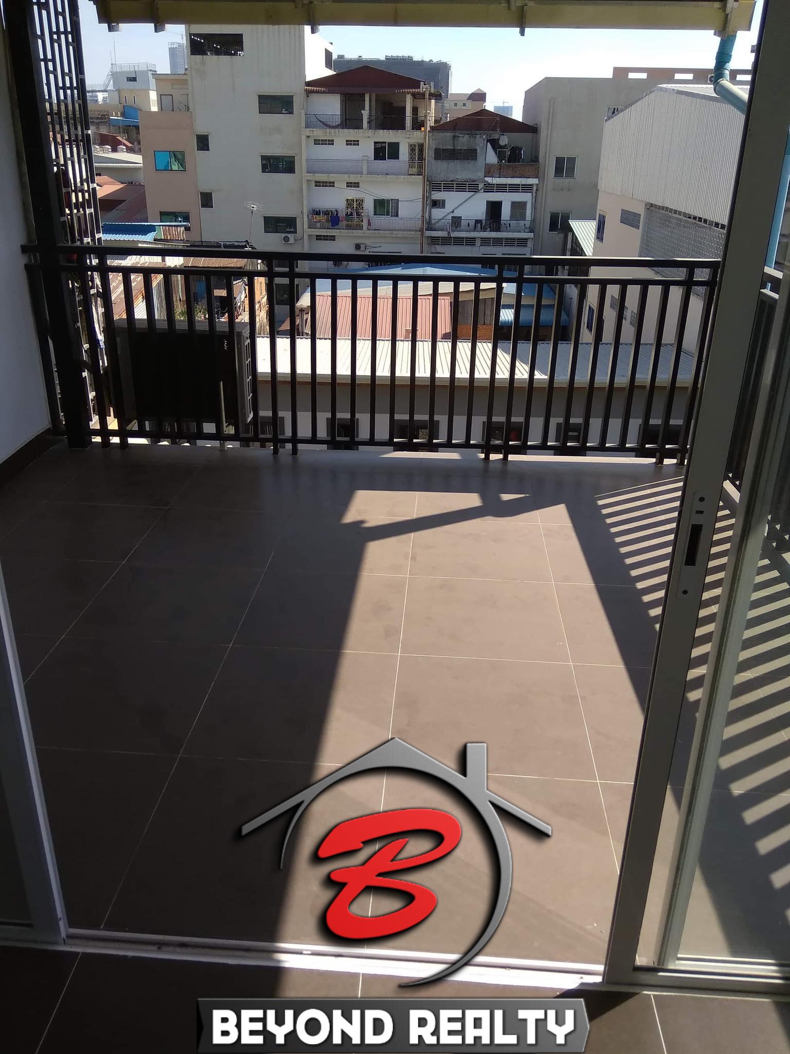 the balcony of the 2br renovated apartment for sale riverside Phnom Penh