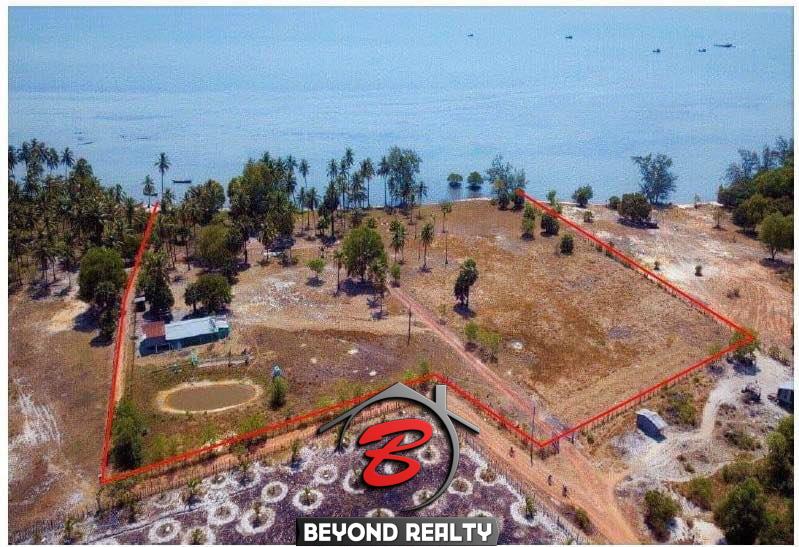 aerial view of the beachfront land for sale in Changhaon, Tuek Chhou Kampot Cambodia - layout lines