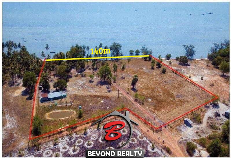 the measures of the beachfront land for sale in Changhaon Tuek Chhou Kampot Cambodia