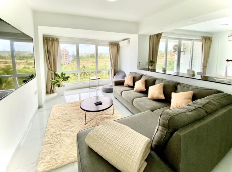 the living room of the 2br luxury condo unit resale CVIK 2 in Sangkat 4 Sihanoukville Cambodia