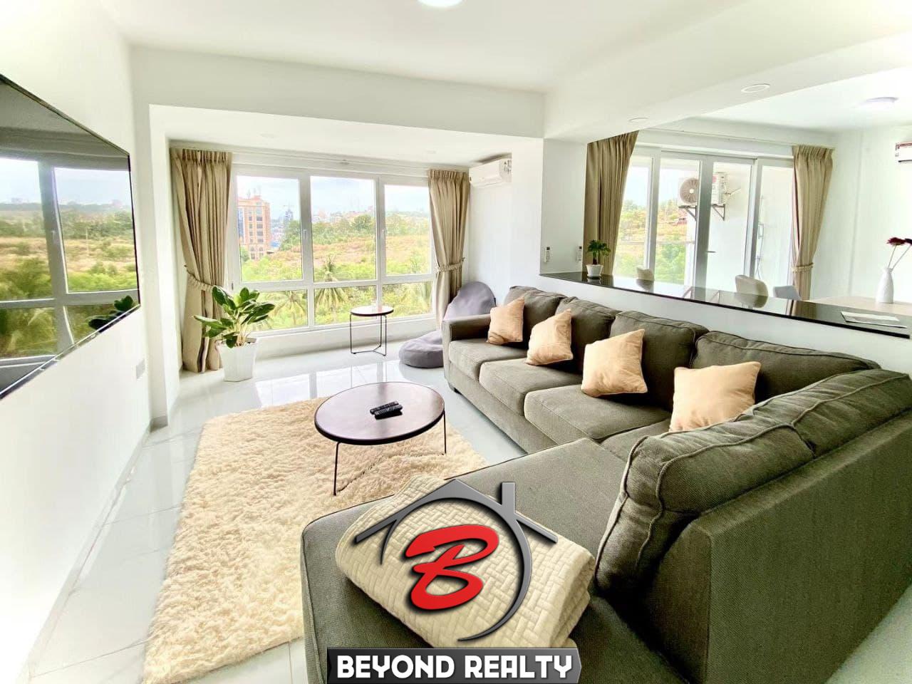 the living room of the 2br luxury condo unit resale CVIK 2 in Sangkat 4 Sihanoukville Cambodia