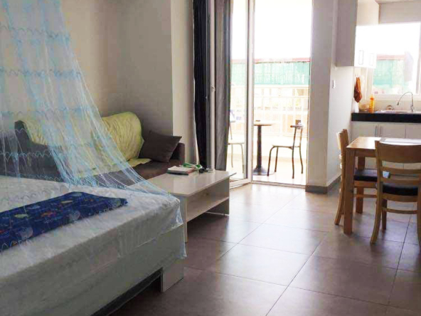 the living room of the modern studio condo resale at CVIK Apartments 3 in Sangkat 4 Sihanoukville Cambodia