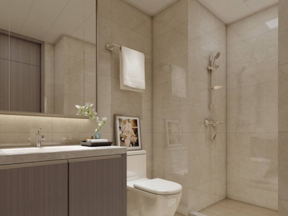the bathroom of the studio condo for sale at Prince Golden Bay in Sihanoukville