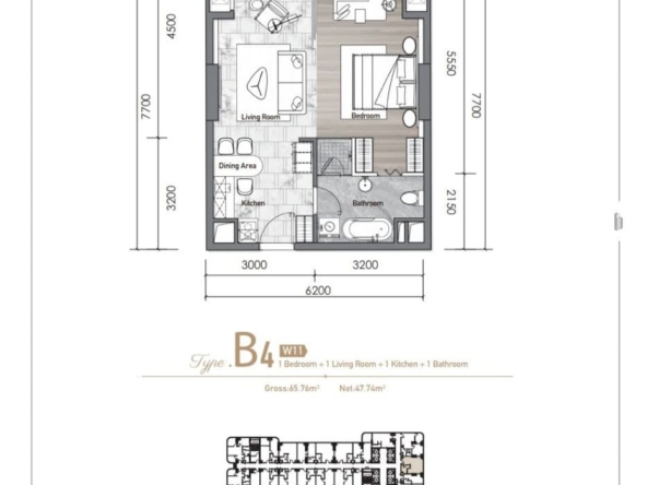 Vue Aston 1 bedroom layout B B4 Type